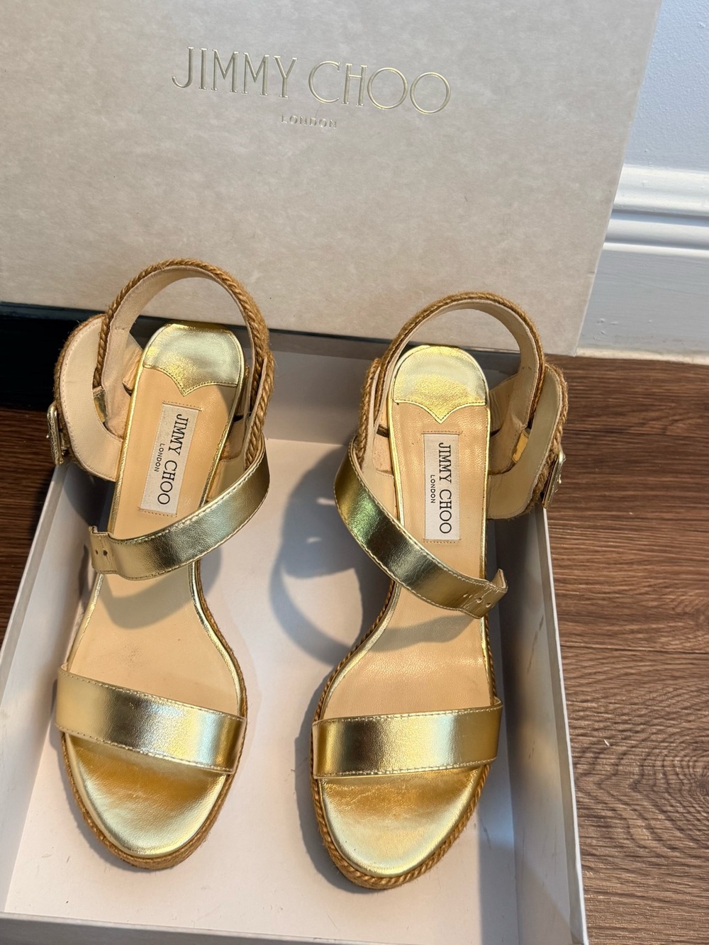 Jimmy Choo Metallic Gold Leather Slingback Sandals